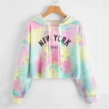 Autumn new long-sleeved sweater tie-dye printing hat T-shirt top - Image 3