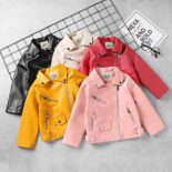 Children's leather jacket girls leather jacket spring and autumn new version of children's jacket children's clothing