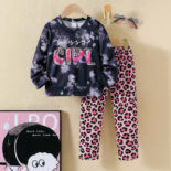 Spring and autumn fashion new leopard print long sleeve sweatshirt trousers set sweatshirt sweatpants two-piece set