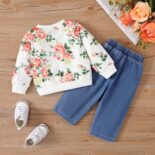 New baby girl and children's color hoodie and jeans set - Image 2