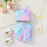 Children's clothing for girls summer girls suspender tie-dye sports vest shorts two-piece set - Image 2