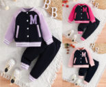 New Baseball Jersey Letter Long Sleeve Jacket Solid Color Trousers Two Piece Set