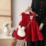 Girls' spring dress  new  version of the baby red vest skirt   sleeveless princess dress for one year old