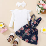 New style fresh baby girl denim jacket, suspender skirt, and headscarf included - Image 2