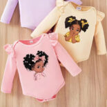 Newborn baby girl spring and autumn cartoon avatar hot stamping flying sleeve clothes three-piece - Image 4