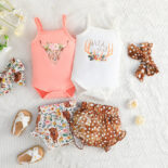 Baby suspender bow suit cute one-piece + shorts + headscarf hair accessories three-piece set - Image 3