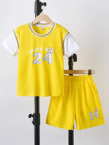 Summer children's sports basketball clothes new boys short-sleeved quick-drying clothes girls shorts middle and small children's fake two-piece suit - Image 3