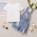 [New Style] children's clothing boy's New Year's denim suspenders and white shirt set of two - Image 5