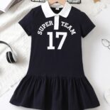 Children's skirts summer new short sleeve children's dresses knitted girls polo skirts for small children