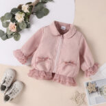 Autumn girl's new style baby girl ruffle edge solid color baby lapel jacket