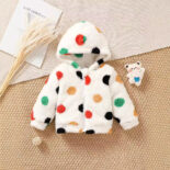 Baby Girl Kids Autumn Winter Doll Cute Fur Hooded Long Sleeved Top Kids Polka Dot Warm Jacket