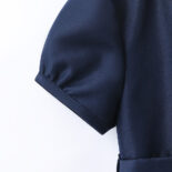 New middle girls with lapel solid color dress children's school uniform skirt girl single breasted short sleeve long skirt with belt - Image 4