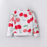 Girls casual sportswear fashion cherry print spring and autumn long sleeve sweatshirt threaded collar threaded cuffs threaded hem - Image 2