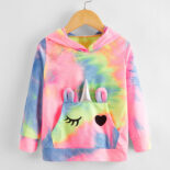 Children's clothing Spring and Autumn new women's treasure tie-dye unicorn casual hooded sweatshirt girls' clothing