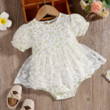 New Baby Girl Lace Mesh Printed Dress - Image 2