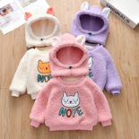 Girls long sleeved top with fleece thickened winter new baby embroidery warm sweatshirt children's pullover