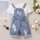 [New Style] children's clothing boy's New Year's denim suspenders and white shirt set of two