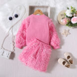 Children and girls autumn and winter solid color pit strip fur wool long-sleeved top short skirt fashion fashion style suit - Image 8