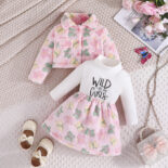 Autumn and winter new version of the lapel print fashion jacket + monogram print dress fur girl suit
