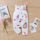 Spring and summer new girls, baby babies, summer white flower pattern sleeveless trousers - Image 5