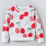 Girls casual sportswear fashion cherry print spring and autumn long sleeve sweatshirt threaded collar threaded cuffs threaded hem - Image 5