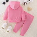 Baby hooded letter print sweatshirt pocket pullover trousers set women's treasure two-piece set - Image 2