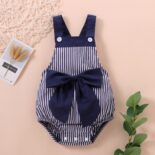 New Summer Baby Boys and Girls Cute Bow Strap Strap Stripe Triangular Hat Clothes