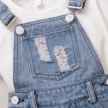 [New Style] children's clothing boy's New Year's denim suspenders and white shirt set of two - Image 2