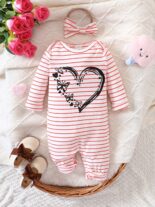 Newborn babies and girls spring and autumn style prints, long-sleeved style, cute and open-file one-piece climbing clothes - Image 2