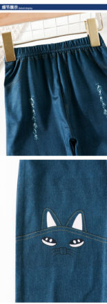 Girls' pants spring and summer cat ears imitation jeans children's outer pants - Image 5
