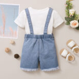 [New Style] children's clothing boy's New Year's denim suspenders and white shirt set of two - Image 3