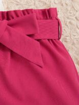 Fly sleeve floral print crewneck top + solid color shorts + belt - Image 5