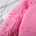 Children and girls autumn and winter solid color pit strip fur wool long-sleeved top short skirt fashion fashion style suit - Image 6