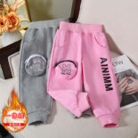 Girls' Fleece Pants New Thickened Autumn and Winter Clothes Style Baby Girl Sweatpants Integrated Velvet Children's Sweatpants