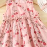 Children's clothing girls summer print dress for small children midi dress with hat - Image 4