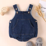 Children's clothing baby onesie, buttons, open pockets, denim overalls, and baby crawling clothes - Image 5