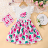 The new girl flying sleeve watermelon sunflower print top + knee-length skirt set