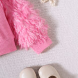 Children and girls autumn and winter solid color pit strip fur wool long-sleeved top short skirt fashion fashion style suit - Image 7