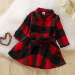 Autumn new woolen black and red checkered children's baby dress - Image 4