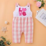 Spring New Pink Red Check Color Block Baby Cute One Piece Sweetheart - Image 3