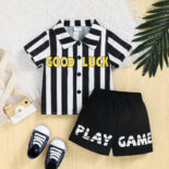 Children's clothing summer new style men's and women's baby striped printed set