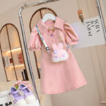Girls Dress Summer New Kids Polo Shirt Skirt Little Girl Short Sleeve Puff Sleeve Princess Dress Tide