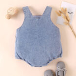 Children's clothing baby onesie, buttons, open pockets, denim overalls, and baby crawling clothes - Image 4