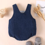 Children's clothing baby onesie, buttons, open pockets, denim overalls, and baby crawling clothes - Image 6