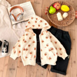 Children's hooded jacket for girls hamburger print   cardigan sports boys top  fall new - Image 3