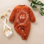 New Autumn Clothing Baby Long Sleeve Cute Letter Brown Spring and Autumn  Crawling Clothes jumpsuit