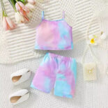 Children's clothing for girls summer girls suspender tie-dye sports vest shorts two-piece set