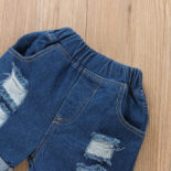 Children's clothing for boys and girls and babies in summer new short sleeve printed letter blue top denim shorts two-piece set - Image 9