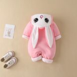 Baby onesies, spring and autumn and winter female treasures, cute rabbits, full moon crawling clothes, velvet and thickening outings - Image 3