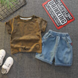 Summer children's new suit baby dinosaur crew neck t-shirt denim shorts fashion children's clothes - Image 4